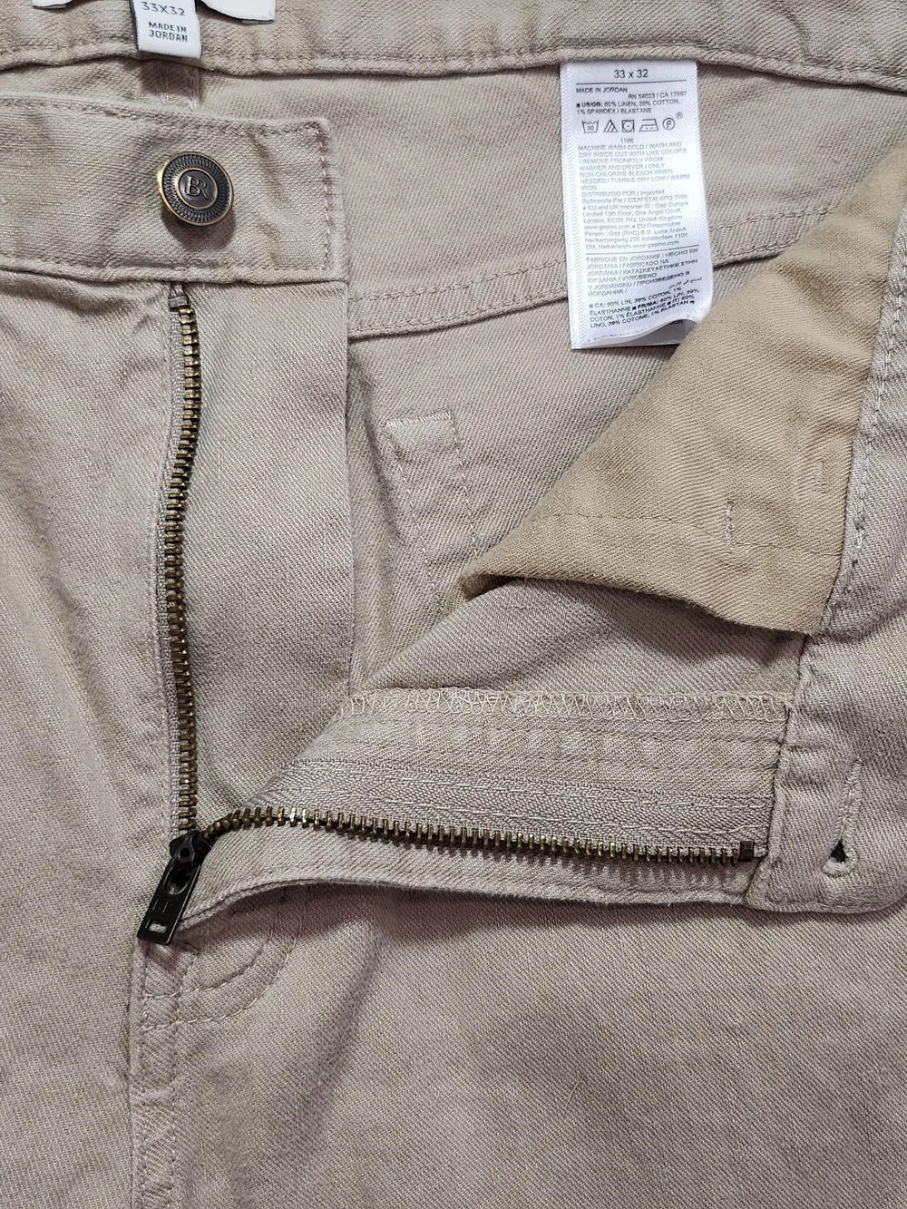 Banana Republic Slim Fit Linen Blend Stretch Pants Khaki Tan Size 33x32